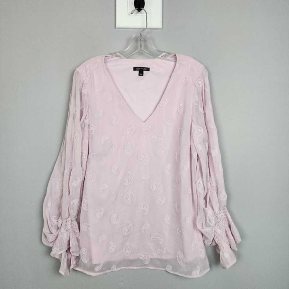 Sam and Jess Purple Shirt Puffy Sleeves Sheer Emroidered Sz Large